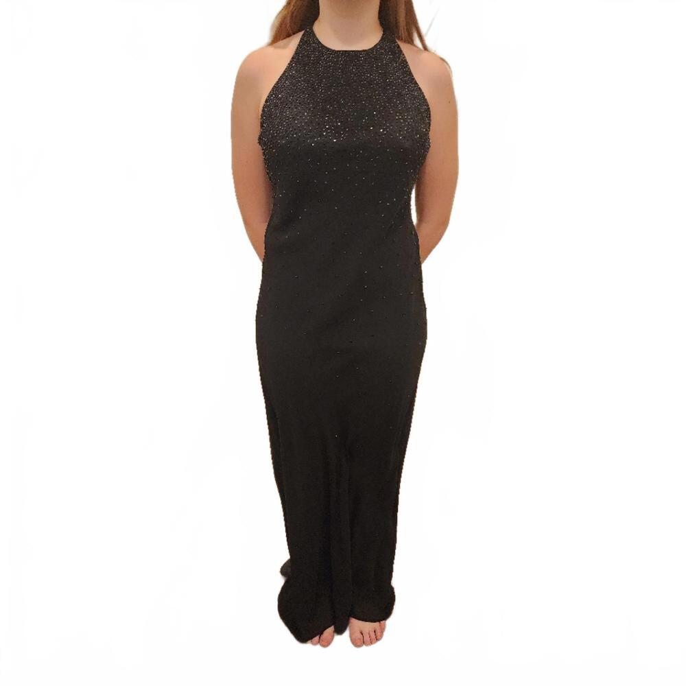 Cachet Black Beaded Halter Evening Gown formal Women's Size 8